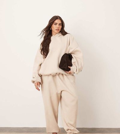 ARRANGE ARRANGE Curve oversized premium heavyweight sweatpants with cuffs in oatmeal-Neutral