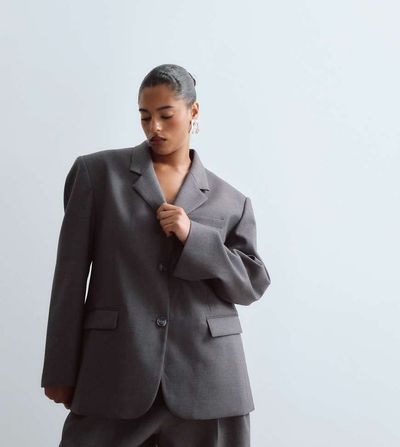 ARRANGE ARRANGE Curve premium oversized wool blazer with contrast striped lining in gray