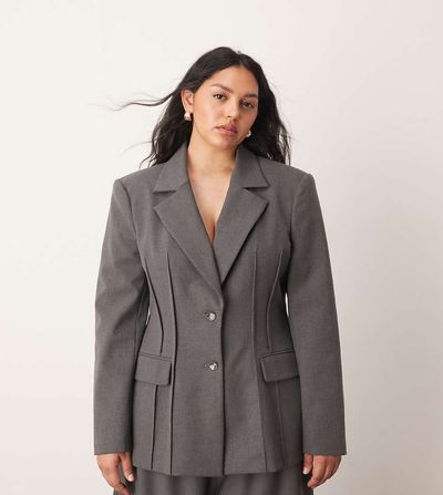 ARRANGE ARRANGE Curve premium sculpted blazer in gray heather