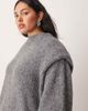 ARRANGE ARRANGE Curve rib knit shoulder pad sweater in charcoal-Gray - 3