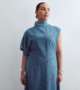 ARRANGE ARRANGE Curve seam detail denim maxi dress in mid wash blue