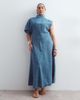 ARRANGE ARRANGE Curve seam detail denim maxi dress in mid wash blue - 2
