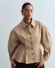 ARRANGE ARRANGE Curve structured collared peplum shirt with contrast buttons in camel striped print-Neutral - 1