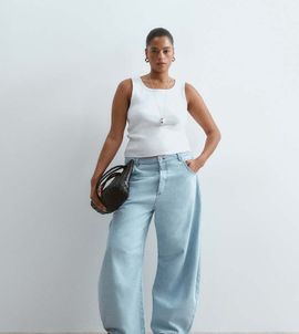 ARRANGE ARRANGE Curve Sydney denim barrel leg jeans in blue light wash