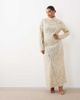 ARRANGE ARRANGE Curve textural sequin high neck long sleeve maxi dress in buttermilk-White - 2
