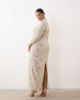 ARRANGE ARRANGE Curve textural sequin high neck long sleeve maxi dress in buttermilk-White - 4