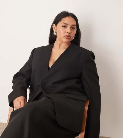 ARRANGE ARRANGE Curve ultimate collarless blazer in black