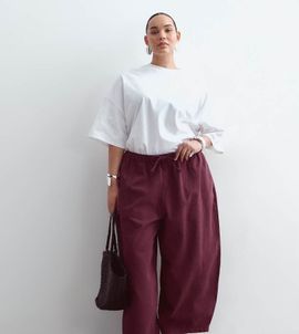 ARRANGE ARRANGE Curve Willa elastic waist drawstring pants in washed burgundy-Red