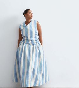 ARRANGE ARRANGE Curve wrap drop waist maxi dress in blue stripe-Multi