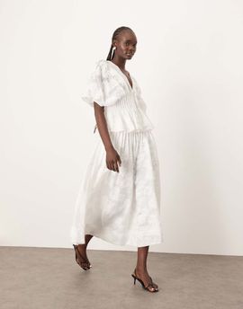 ARRANGE ARRANGE daisy organza pintuck dropped waist midi skirt in white - part of a set