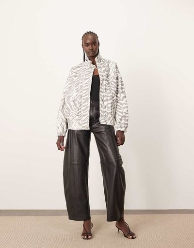 ARRANGE ARRANGE denim bomber jacket with seam detail in tiger print-Multi
