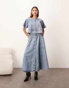 ARRANGE ARRANGE denim button up midi skirt in mid-blue wash - part of a set