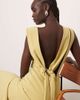 ARRANGE ARRANGE drape neck square hem open back midi dress with trim detail in light olive-Green - 3