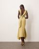 ARRANGE ARRANGE drape neck square hem open back midi dress with trim detail in light olive-Green - 4