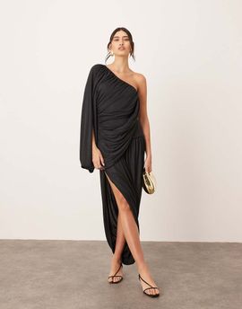 ARRANGE ARRANGE drape one shoulder maxi dress with tulip skirt in black