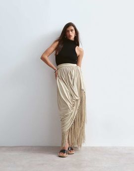 ARRANGE ARRANGE draped fringe hem maxi skirt in soft khaki-Green