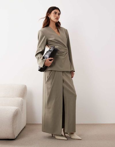 ARRANGE ARRANGE draped tailored maxi skirt in gray