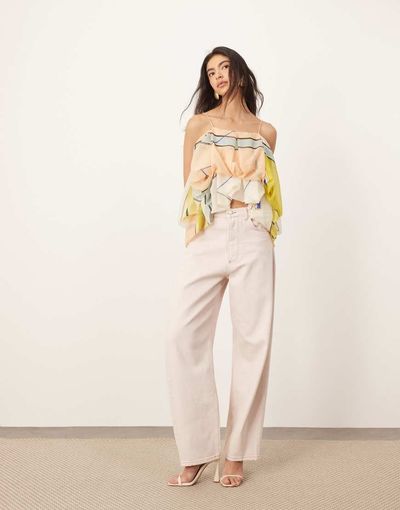 ARRANGE ARRANGE eden denim barrel leg high waist jeans in light pink