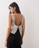 ARRANGE ARRANGE embellished beaded square neck boxy crop top in silver - 3