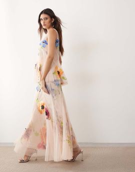ARRANGE ARRANGE embroidered floral pleated maxi skirt in pink - part of a set