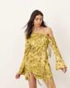 ARRANGE ARRANGE embroidered fringe detail off the shoulder tie back mini dress in olive-Green - 1