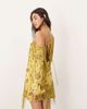 ARRANGE ARRANGE embroidered fringe detail off the shoulder tie back mini dress in olive-Green - 4
