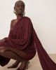 ARRANGE ARRANGE fallen shoulder draped midi dress with train back in burgundy-Red - 2