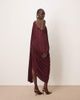 ARRANGE ARRANGE fallen shoulder draped midi dress with train back in burgundy-Red - 3