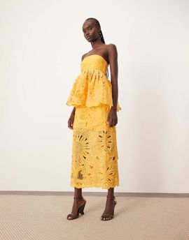 ARRANGE ARRANGE floral cornelli column midi skirt in mandarin - part of a set-Orange