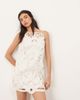 ARRANGE ARRANGE floral cutwork halterneck mini dress with contrast stitch in white - 1