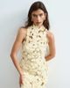 ARRANGE ARRANGE floral embroidered linen look cutwork halterneck top in buttermilk - part of a set-Yellow - 4