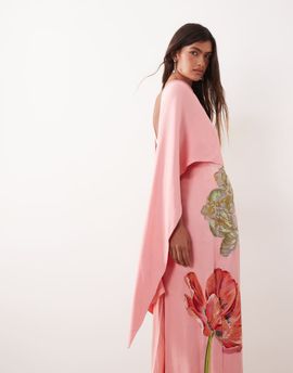 ARRANGE ARRANGE floral embroidered satin overlay maxi dress in pink