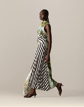ARRANGE ARRANGE floral print and stripes sleeveless cowl neck maxi dress-Multi