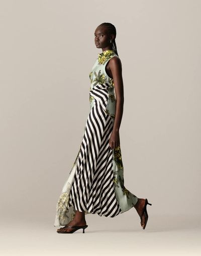 ARRANGE ARRANGE floral print and stripes sleeveless cowl neck maxi dress-Multi