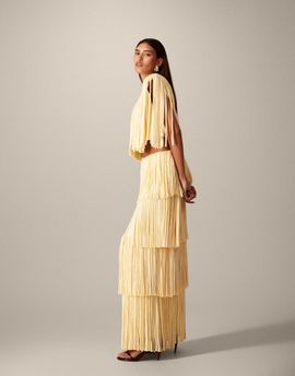 ARRANGE ARRANGE fringe tiered maxi skirt in butter yellow - part of a set