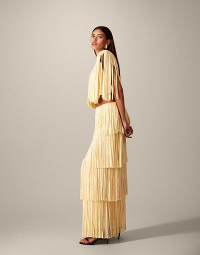 ARRANGE ARRANGE fringe tiered maxi skirt in butter yellow - part of a set