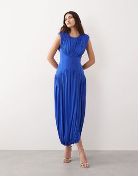 ARRANGE ARRANGE gathered draped maxi dress with cinched waist in blue