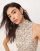 ARRANGE ARRANGE geo cut work embellished high neck column midaxi dress in silver - 4