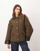 ARRANGE ARRANGE houndstooth brushed wool blend coat with leather detailing in brown - 1