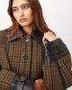 ARRANGE ARRANGE houndstooth brushed wool blend coat with leather detailing in brown - 2
