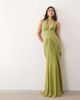 ARRANGE ARRANGE hybrid plunge halter neck cinched waist maxi dress with train in green - 1