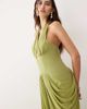 ARRANGE ARRANGE hybrid plunge halter neck cinched waist maxi dress with train in green - 4