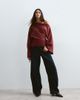 ARRANGE ARRANGE jersey off shoulder wide sleeve top with ruched hem in burgundy-Red - 2