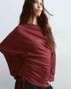 ARRANGE ARRANGE jersey off shoulder wide sleeve top with ruched hem in burgundy-Red - 4