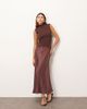 ARRANGE ARRANGE knit dropped waist midi dress with satin skirt in chocolate-Brown - 1