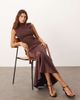 ARRANGE ARRANGE knit dropped waist midi dress with satin skirt in chocolate-Brown - 2