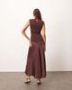 ARRANGE ARRANGE knit dropped waist midi dress with satin skirt in chocolate-Brown - 4