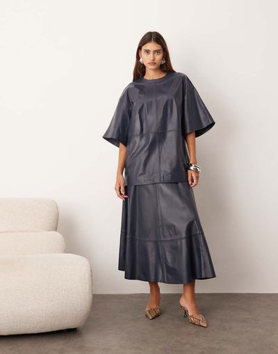 ARRANGE ARRANGE leather full circle skirt in navy - part of a set