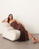 ARRANGE ARRANGE longline asymmetric bandeau maxi dress with lace skirt in chocolate-Brown - 1