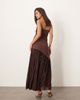 ARRANGE ARRANGE longline asymmetric bandeau maxi dress with lace skirt in chocolate-Brown - 3